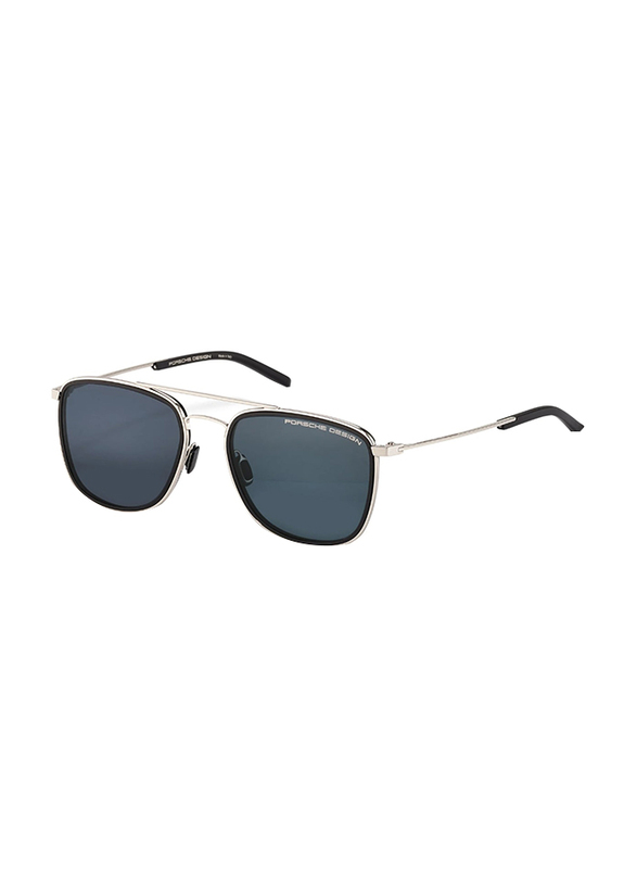 Porsche Design Full Rim Pilot Silver Sunglasses for Men, Blue/Black Lens, P8649 D, 56/19