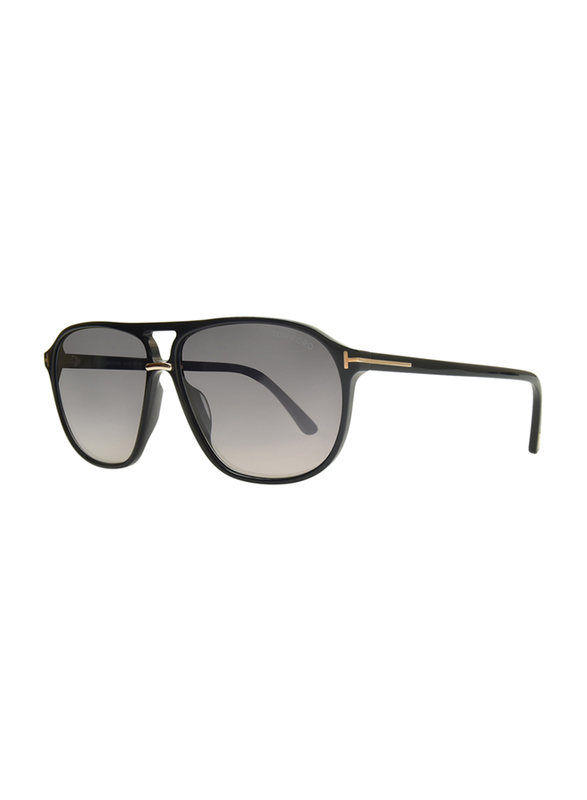 Tom Ford Full-Rim Navigator Shiny Black Sunglasses for Men, Gradient Smoke Lens, Ft1026/s 01b, 61/12/145