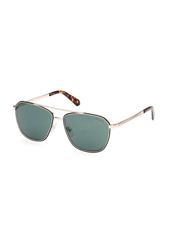 Guess Full Rim Square Gold Sunglasses for Unisex, Green Lens, GU00046, 33N 56-16