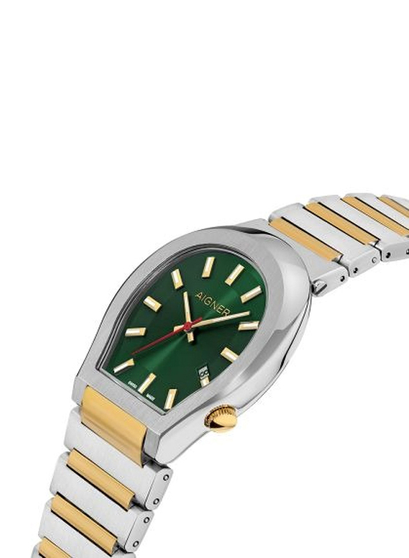 Aigner Milano Analog Watch for Men with Stainless Steel Band, Water Resistant, ARWGG0000204, Silver/Gold-Green