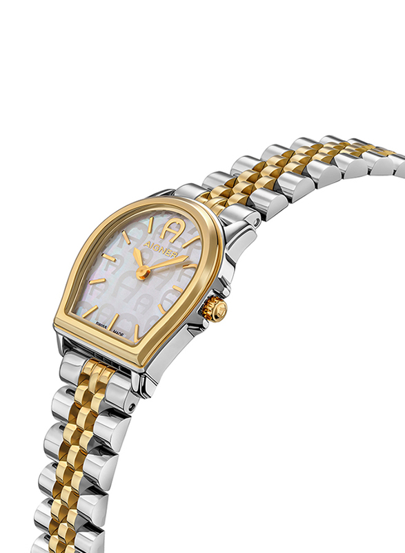Aigner Verona Wrist Watch for Women with Stainless Steel Band, Water Resistant, ARWLG4810003, Silver/Gold-White