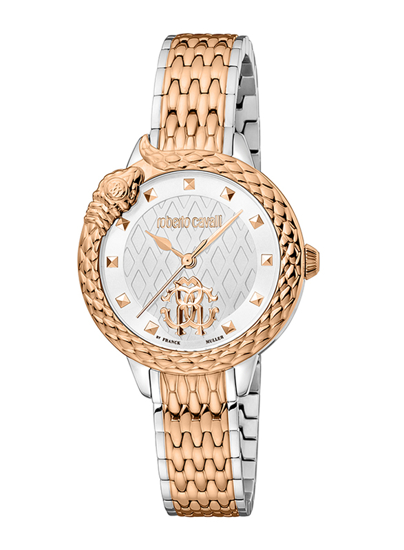 Roberto Cavalli Analog Watch for Women with Stainless Steel Band, Water Resistant, RV1L178M0091, Rose Gold-White