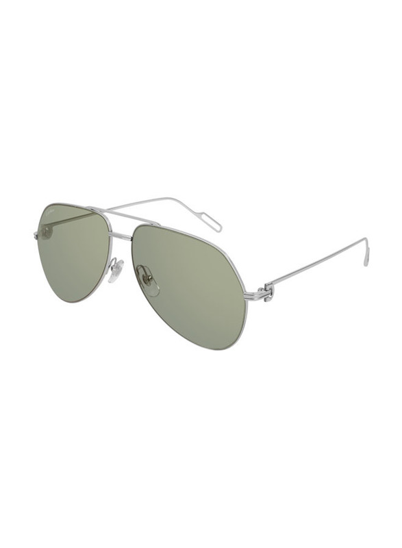 Cartier Aviator Full Rim Silver Sunglasses Unisex, Green Lens, CT0110S-00460