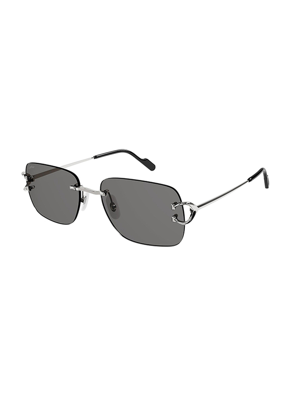 Cartier Full Rim Rectangular Silver Sunglasses for Women, Grey Lens, CT0330, 001 57-18