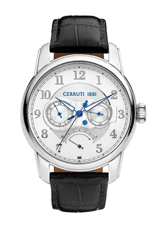 

Cerruti 1881 Turicchi Analog Watch for Men with Leather Band & Water Resistant, C CRWA29502, Black-Silver