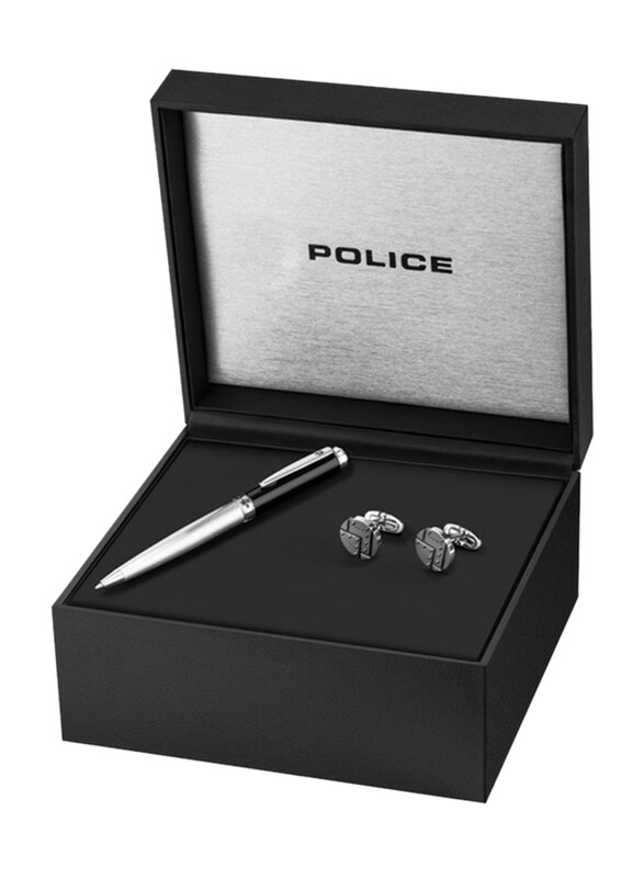 

Police Mens Cufflinks with Pen Set, PA30116Slb/410, Silver/Black