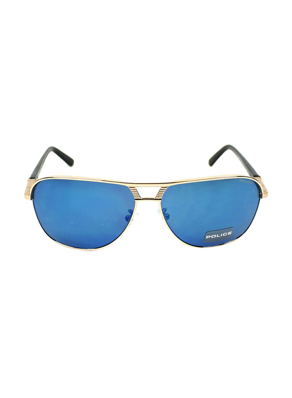 Police Aviator Full Rim Gold Sunglasses for Men, Blue Lens, FLASH 2 S8849 61-13