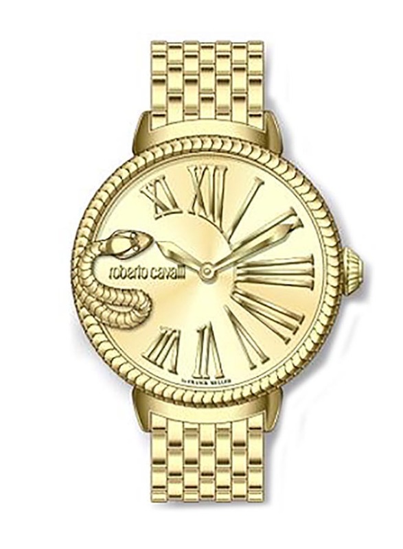 Roberto Cavalli Analog Quartz Watch for Women with Stainless Steel Band, Water Resistant, RV1L020M0081, Gold