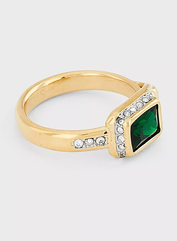 Guess Padlock Ring Ring for Women with Green Stone, Gold, EU 54