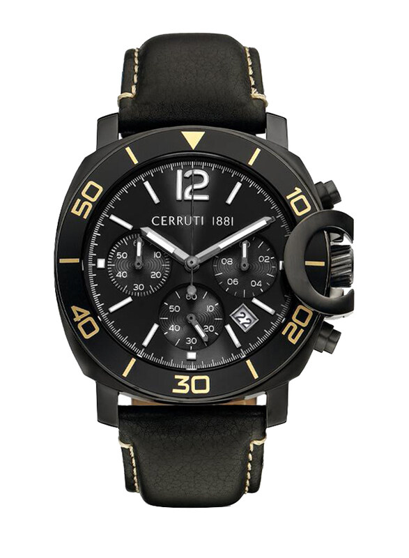 

Cerruti 1881 Analog Watch for Men with Leather Band, Chronograph & Splash Resistant, C CRWA30302, Black-Black