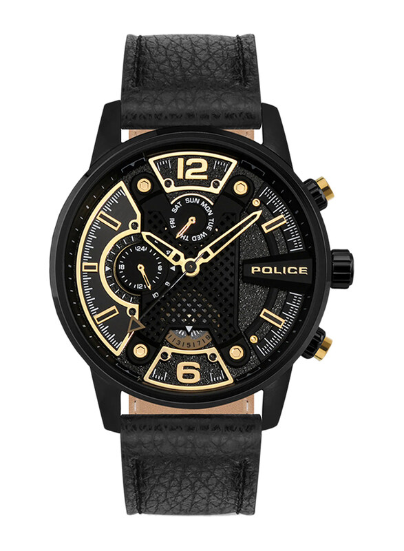 

Police Lanshu Analog Watch for Men with Leather Band, Water Resistant, NEPLPEWJF2203301, Black