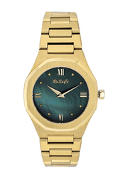 Rusace Analog Quartz Watch for Women with Stainless Steel Band, RSC-L70469-YMGR, Green-Gold