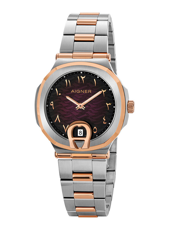 

Aigner Taviano Analog Watch for Women with Stainless Steel Band, Water Resistant, A113216, Silver/Rose Gold-Burgundy