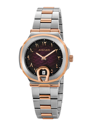 Aigner Taviano Analog Watch for Women with Stainless Steel Band, Water Resistant, A113216, Silver/Rose Gold-Burgundy