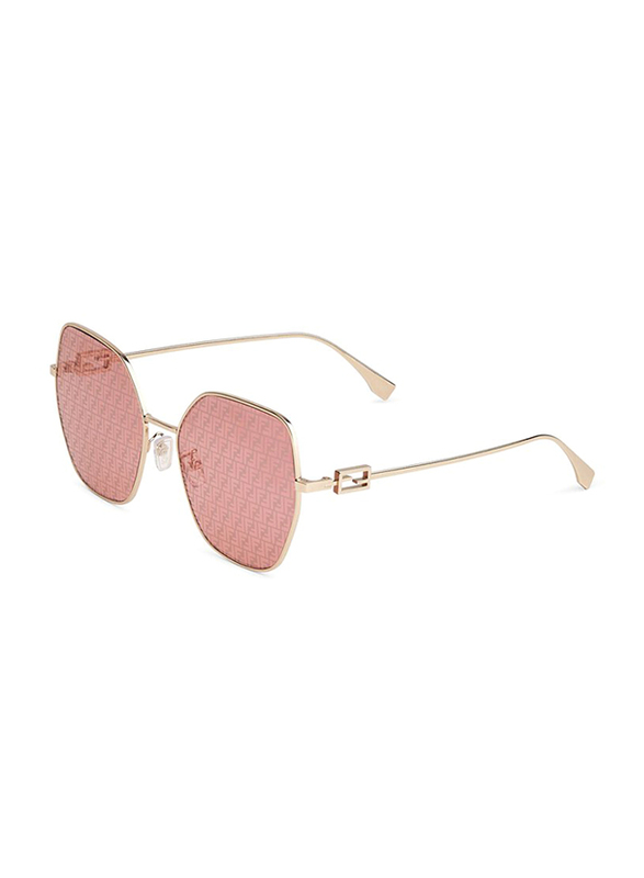 Fendi Full Rim Geometric Rose Gold Sunglasses Unisex, Pink Lens, 17/59