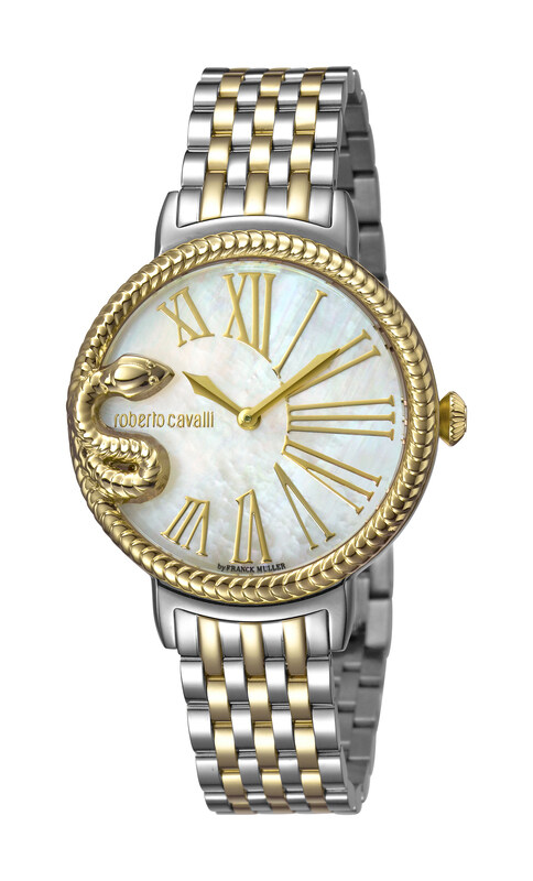 

Roberto Cavalli Analog Watch for Women with Stainless Steel Band, RV1L020M0111, Silver/Gold-Pearl