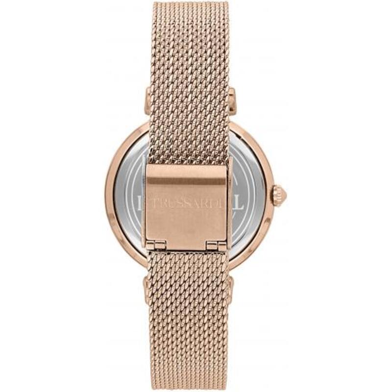 Trussardi Analog Wrist Watch for Women with Steel Mesh Band, Water Resistant, R2453133504, Rose Gold-Black