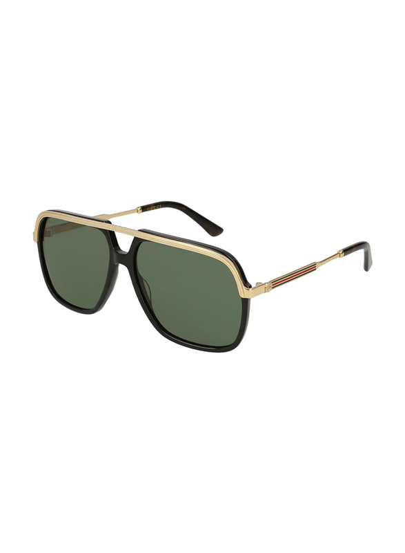 Gucci Pilot Full Rim Black Sunglasses for Men, Green Lens, GG0200S 001 57 14-145