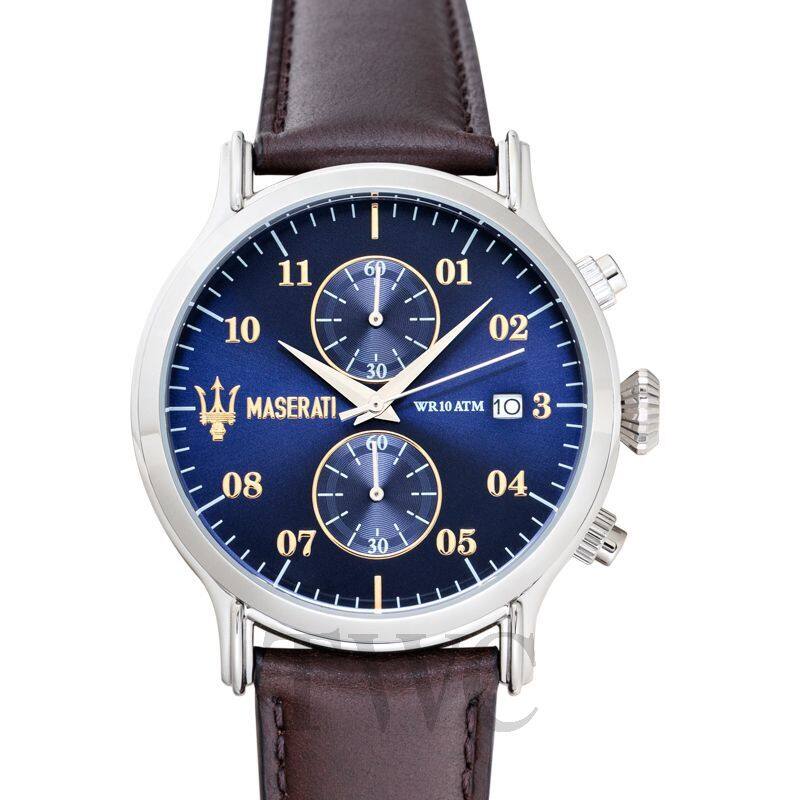 

Maserati Analog Watch for Men with Leather Band, Water Resistant, R8871618001, Brown-Blue