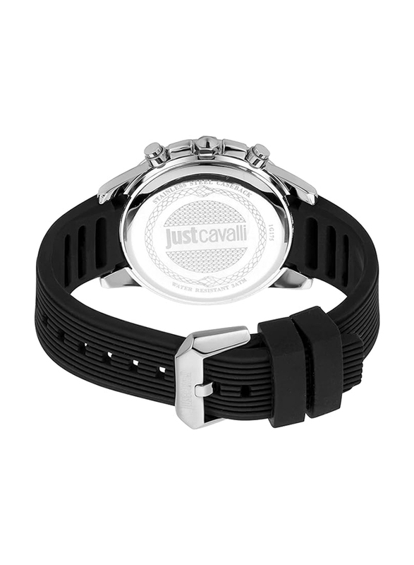 Just Cavalli Analog Watch for Men with Silicone Band, Water Resistant and Chronograph, JC1G175P0015, Black-White