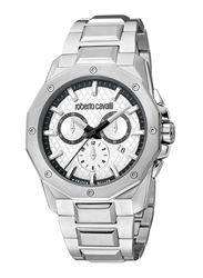Roberto Cavalli By Fr. Muller Analog Watch for Men with Stainless Steel Band, Water Resistant and Chronograph, RV1G170M0051, Silver-White