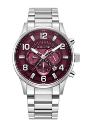 Police Addis Quartz Multifunction Analog Watch for Men with Stainless Steel Band, Water Resistant, PEWJK2203103, Silver-Burgundy