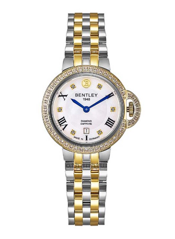 Bentley 1948 Diamond Sapphire Watch for Women with Stainless Steel Band, BL-1818-102LWWI-S, Silver-White