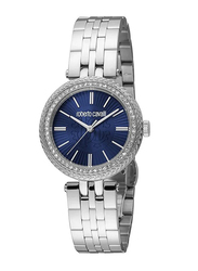 Roberto Cavalli Cosmo Analog Watch for Women with Stainless Steel Band, Water Resistant, RC5L031M0055, Silver/Blue