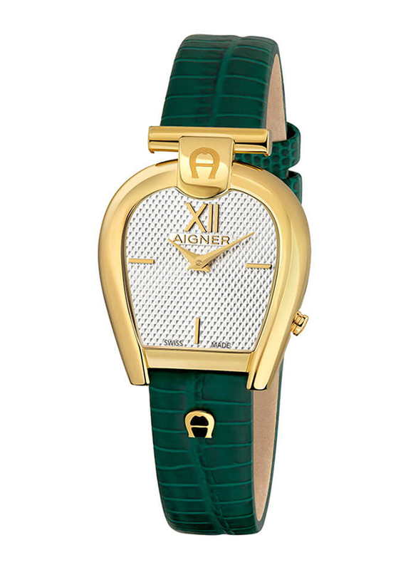 Aigner Sassari Analog Watch for Women with Leather Band, Water Resistant, ARWLA2000607, Green-White