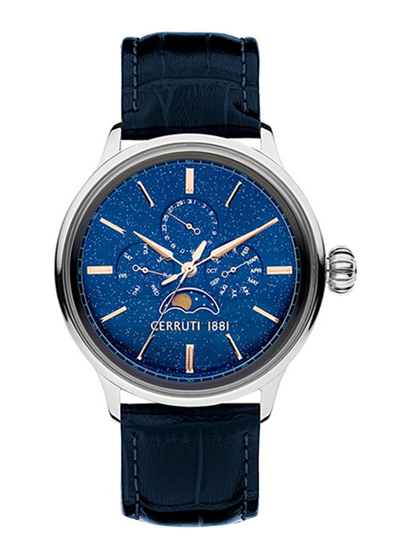 Cerruti 1881 Analog Watch for Men with Leather Band, CIWGF2224605, Black-Blue