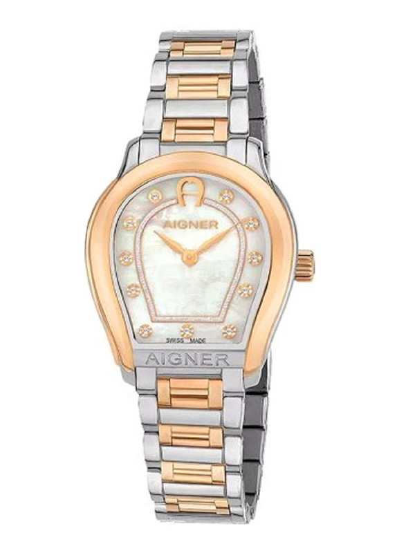 Aigner Analog Watch for Women with Stainless Steel Band, Water Resistant, Ma111213, White-Rose Gold/Silver