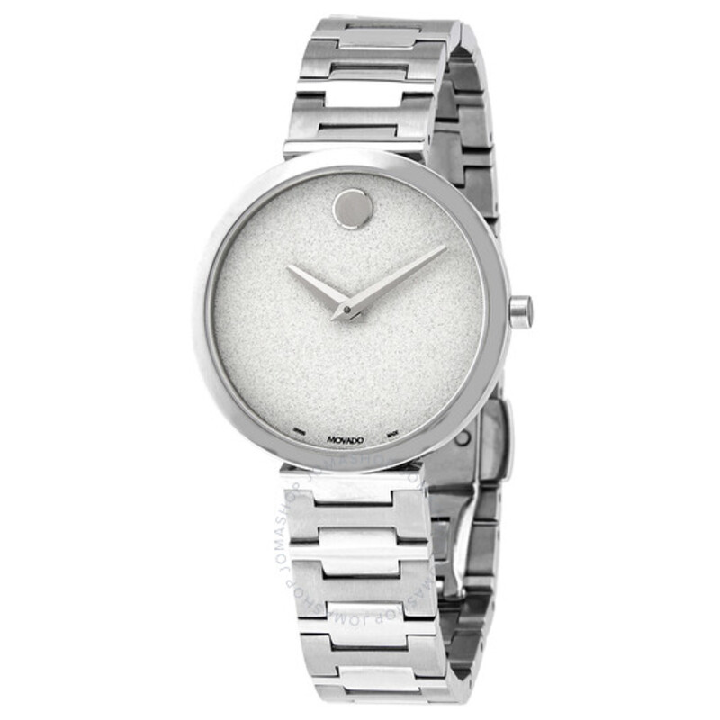 Movado Analog Watch for Women with Stainless Steel Band, 607518, Silver-White