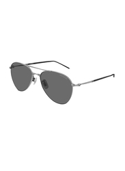 Mont Blanc Full-Rim Pilot Silver Sunglasses for Men, Grey Lens, MB0128S 001, 58/17/145