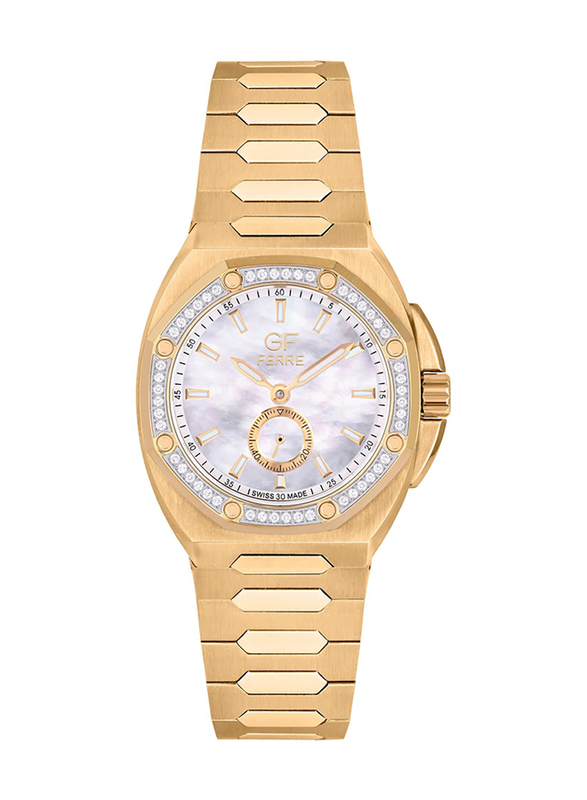 Gf Ferre Analog Watch for Women with Stainless Steel Band, Water Resistant, GFSS170053L, Gold-White