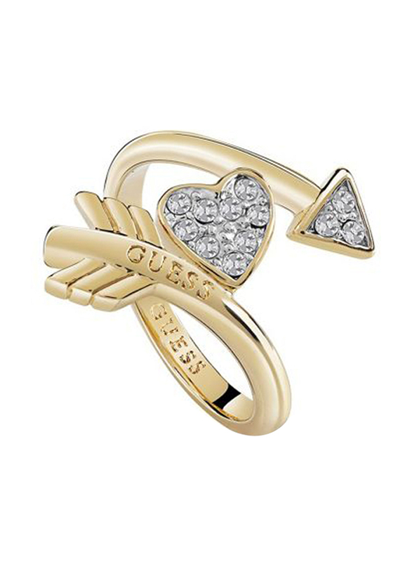 Guess Crystal Heart Arrow Fashion Ring for Women, UBR85013-56, Gold