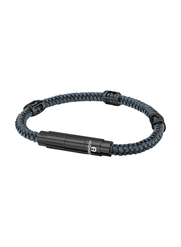 Aigner Stainless Steel Fashion Braided Bracelet for Men, M AJ77109, Black