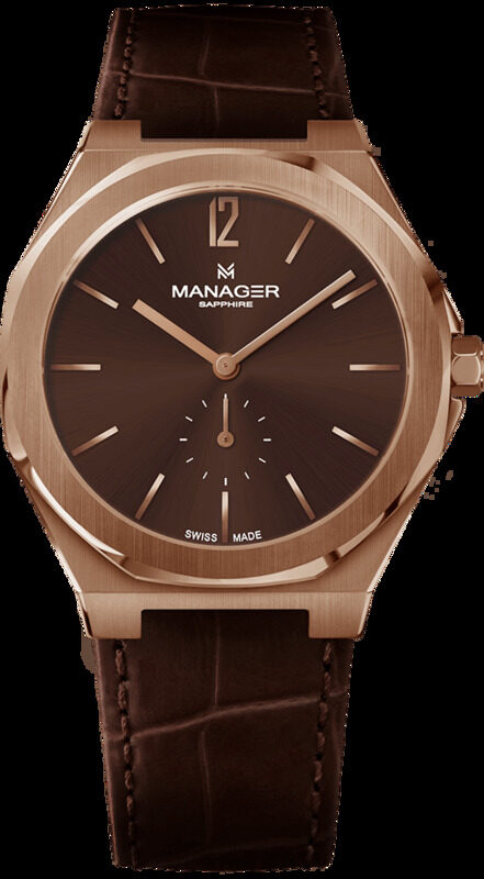 

Manager Analog Watch for Men with Leather Genuine Band, MAN-RP-07-RL, Brown-Brown