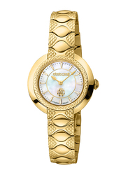 Roberto Cavalli Franck Muller Analog Watch for Women with Stainless Steel Band, Water Resistant, RV1L180M0021, Gold-White