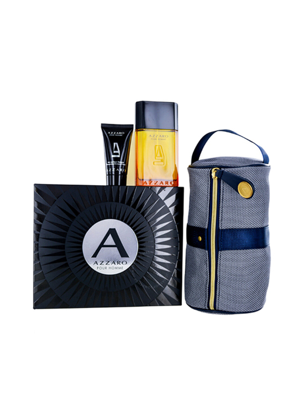 Azzaro 3-Piece Pour Homme Perfume Gift Set for Men, 100ml EDT, 50ml Body & Hair Shampoo, Pouch