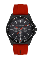 US Polo Assn. Analog Watch for Men with Silicone Band, Water Resistant and Chronograph, Uspa4000-05, Red-Black