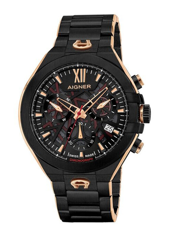 

Aigner Lecce Wrist Watch for Men with Stainless Steel Band, Water Resistantt & Chronograph, M A151102, Black-Grey