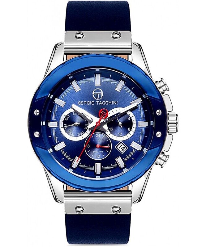 

Sergio Tacchini Analog Watch for Men with Leather Band, ST.1.10072-4, Black-Blue