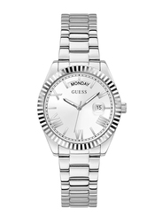 Guess Analog Watch for Women with Stainless Steel Band, Water Resistant, GW0308L1, Silver/White