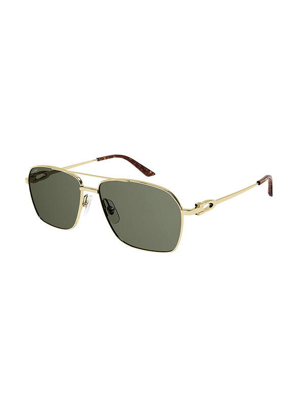 Cartier Full Rim Aviator Gold Sunglasses for Men, Green Lens, CT0306S, 002 59