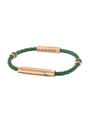 Aigner Stainless Steel & Leather Fashion Bracelet for Women, Rose Gold/Green