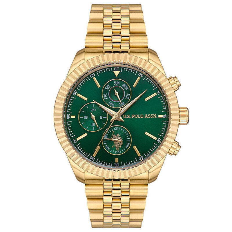 

US Polo Assn. Analog Watch for Men with Stainless Steel Band, Water Resistant and Chronograph, Uspa1054-05, Gold-Green