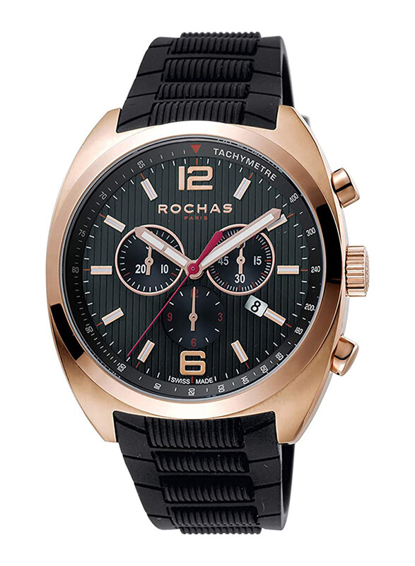 

Rochas Paris Watch for Men with Rubber Band, Water Resistant and Chronograph, RP1G023P0011, Black