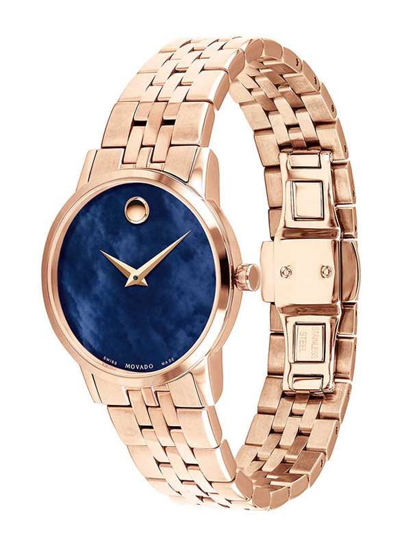 Movado Analog Quartz Watch for Women with Stainless Steel Band, Water Resistant, 24544458, Gold-Blue