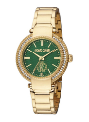 Roberto Cavalli Analog Watch for Women with Stainless Steel Band, Water Resistant, RC5L023M0075, Gold-Green