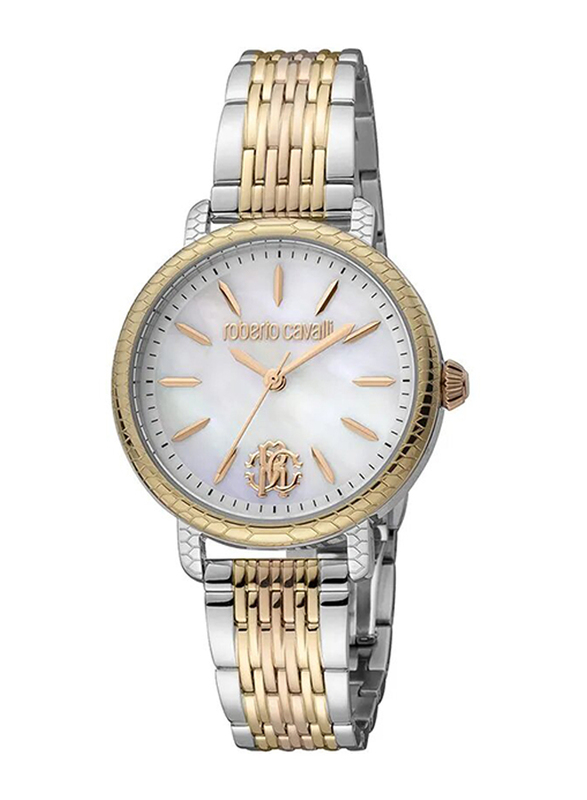 Roberto Cavalli Mio Analog Watch for Women with Stainless Steel Band, Water Resistant, RC5L034M0105, Silver-Gold/White